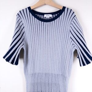 REISS Ribbed Knit Dress Girls 11-12Y Navy Silver Metallic Stripe Skater Dress